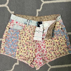 Anthropologie Farm Rio Ultra High-Rise Patchwork Denim Shorts